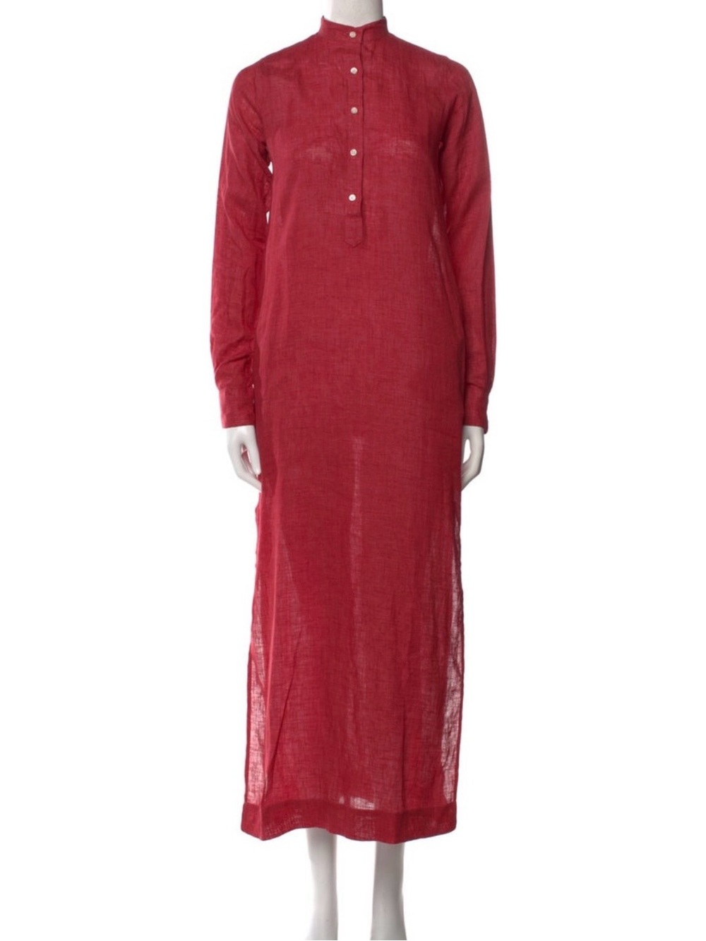 ANN MASHBURN Red Long-Sleeve Linen Maxi Dress